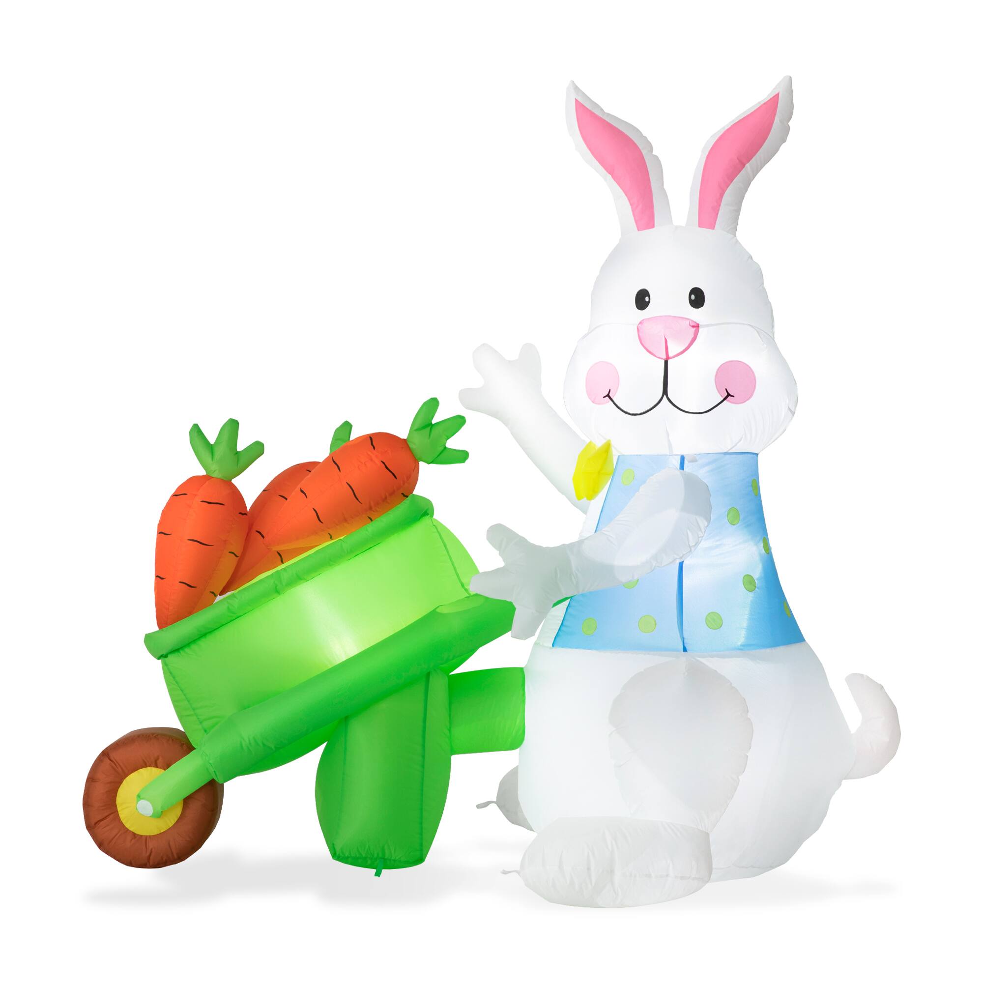 Glitzhome® 72.75" Easter Lighted Bunny Wheel Barrow Inflatable Decor